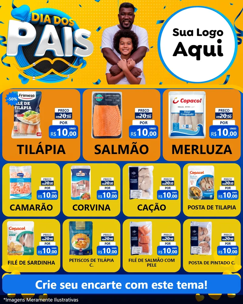 Modelo de Rede Social para Feed Instagram com o tema Dia dos Pais para Peixaria