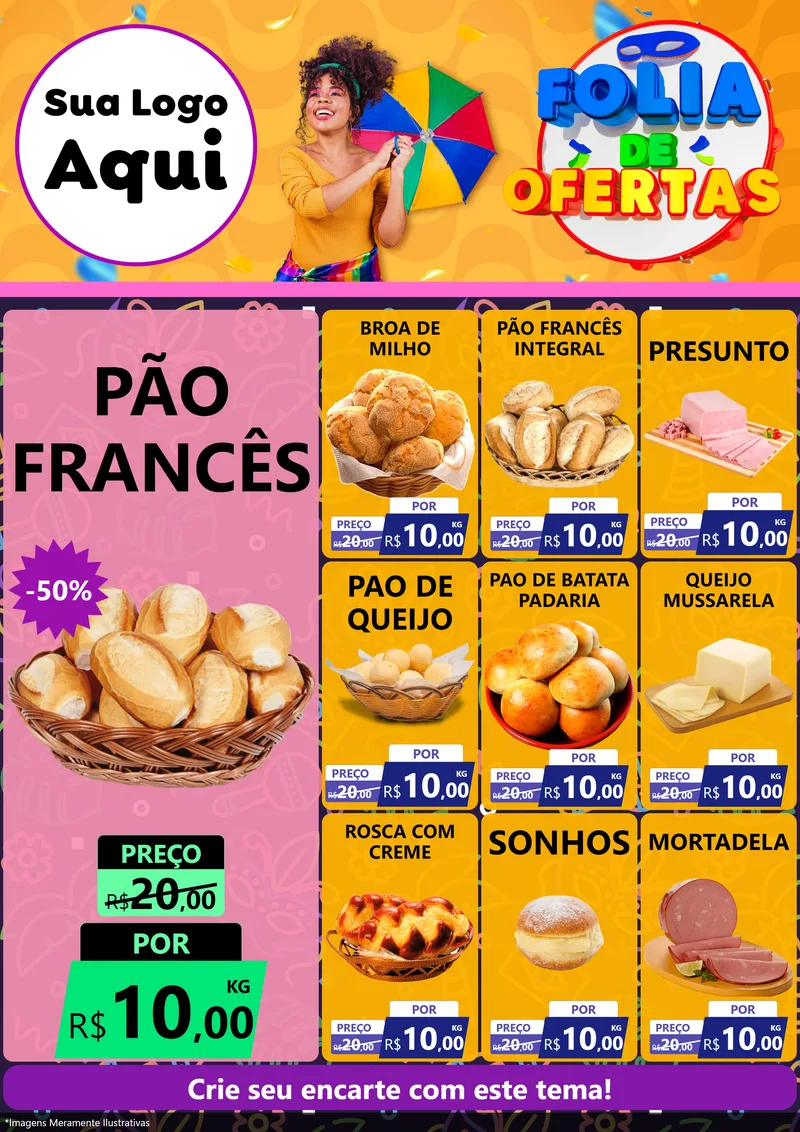 Modelo de Encarte para Encarte A4 Vertical com o tema Folia de Ofertas para Padaria