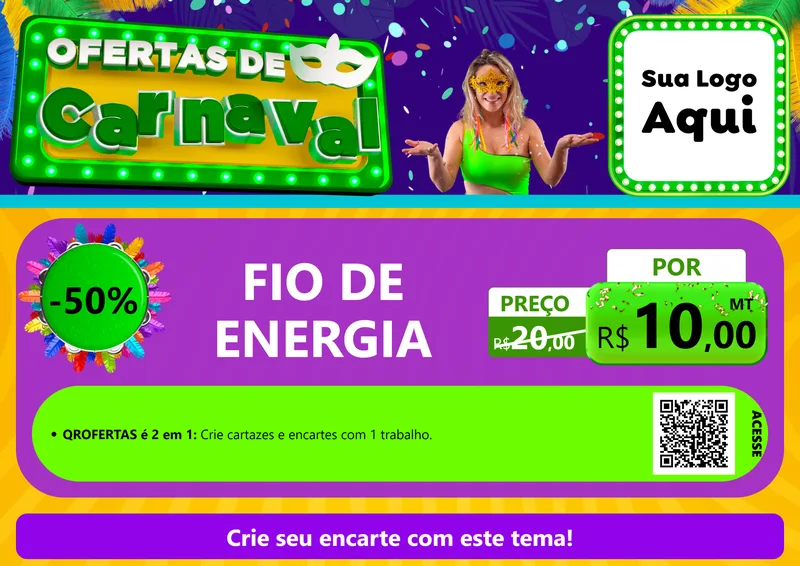 Modelo de Cartaz para Cartaz A4 Horizontal com o tema Ofertas de Carnaval para Materiais Elétricos