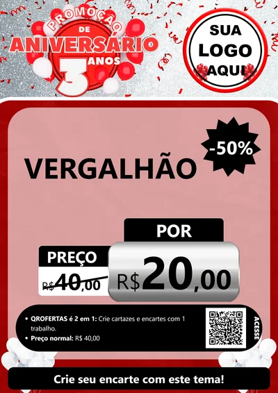 Modelo de Cartaz para Cartaz A4 Vertical com o tema Promoção de Aniversário - 3 Anos para Ferragens