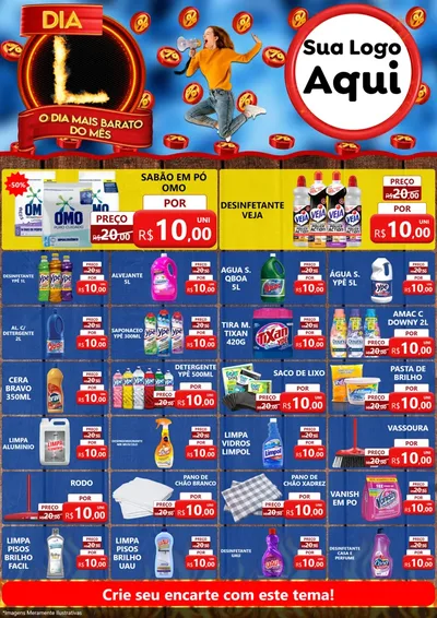 Modelo de Encarte para Encarte A4 Vertical com o tema Dia L - O Dia Mais Barato Do Mês para Produtos de Limpeza