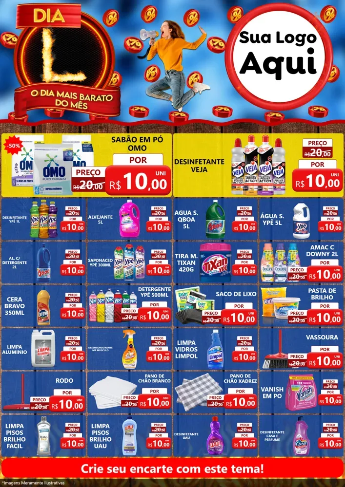 Modelo de Encarte para Encarte A4 Vertical com o tema Dia L - O Dia Mais Barato Do Mês para Produtos de Limpeza