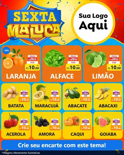 Modelo de Rede Social para Feed Instagram com o tema Sexta Maluca para Hortifrúti