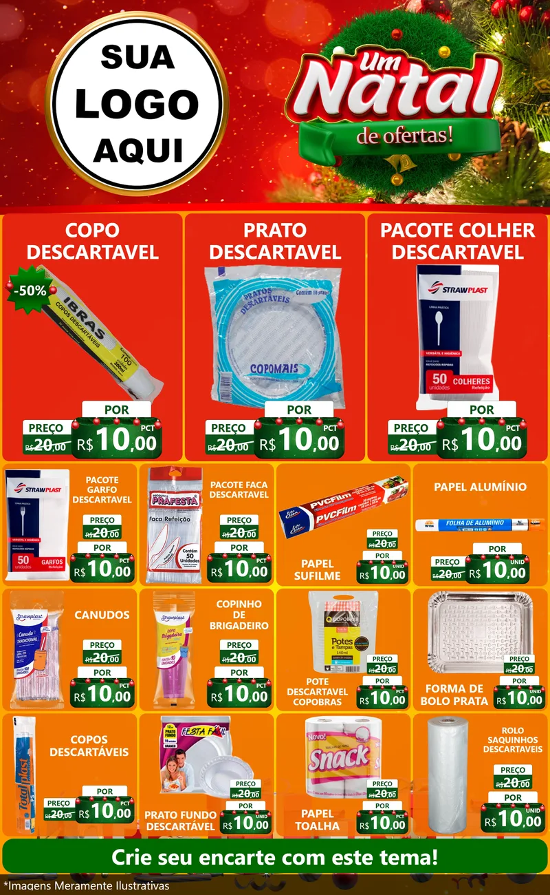 Modelo de Encarte para Encarte Grande com o tema Um Natal de Ofertas para Embalagens