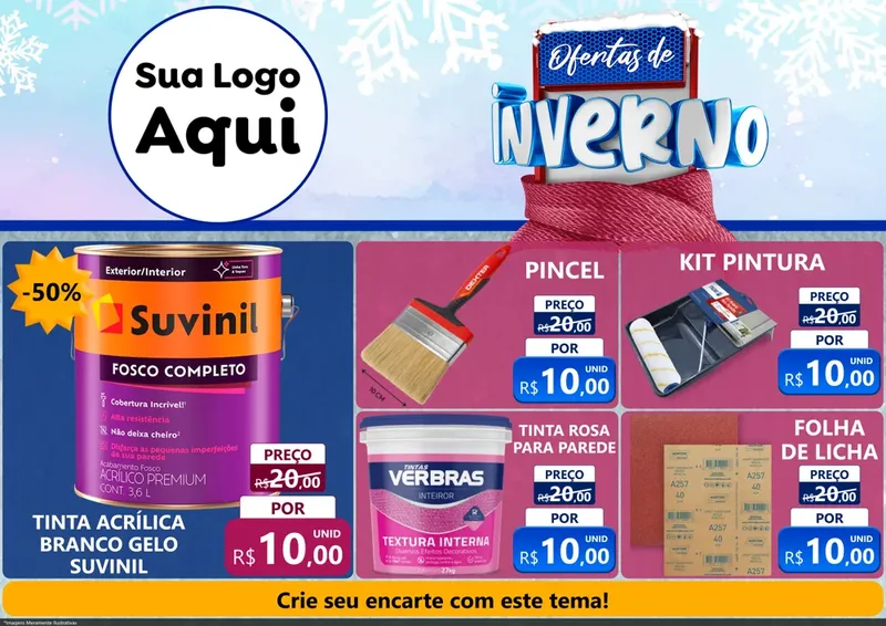 Modelo de Encarte para Encarte A4 Horizontal com o tema Ofertas de Inverno para Tintas e Ferramentas