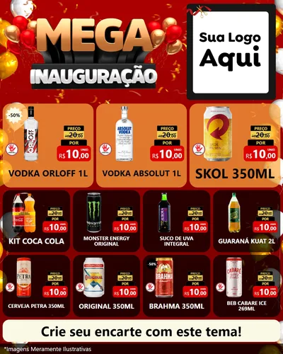 Modelo de Rede Social para Feed Instagram com o tema Mega Inauguração para Distribuidora de bebidas