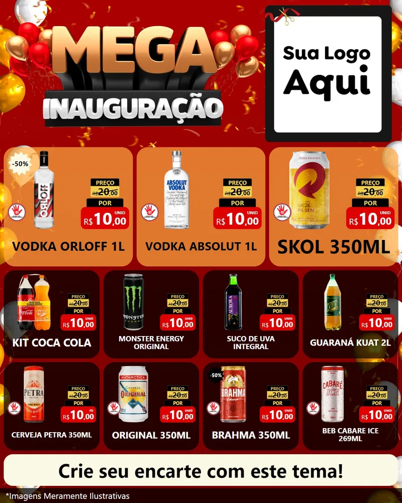Modelo de Rede Social para Feed Instagram com o tema Mega Inauguração para Distribuidora de bebidas