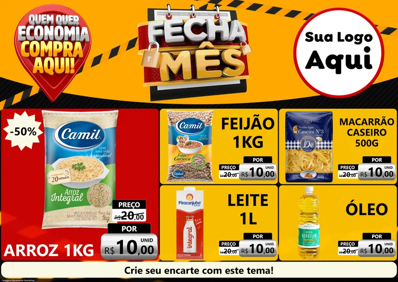 Modelo de Encarte para Encarte A4 Horizontal com o tema Fecha Mês para Supermercado