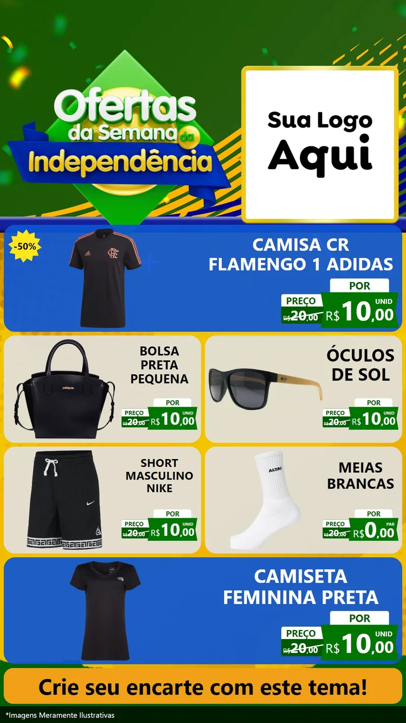 Modelo de TV para TV Vertical com o tema Ofertas da Semana da Independência para Roupas e acessórios