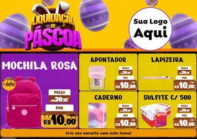 Modelo de Encarte para Encarte A4 Horizontal com o tema Liquidação de Páscoa para Papelaria