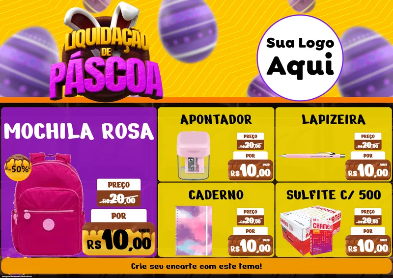 Modelo de Encarte para Encarte A4 Horizontal com o tema Liquidação de Páscoa para Papelaria
