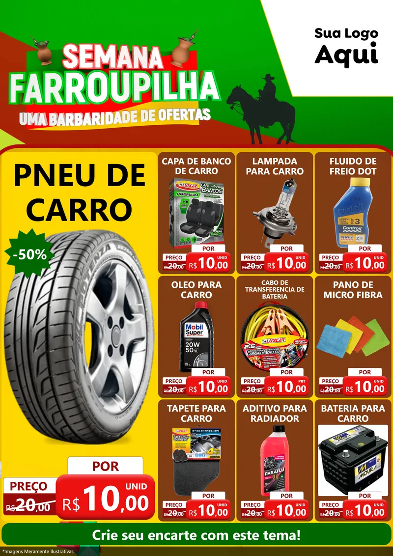 Modelo de Encarte para Encarte A4 Vertical com o tema Semana Farroupilha - Uma Barbaridade de Ofertas para Auto peças