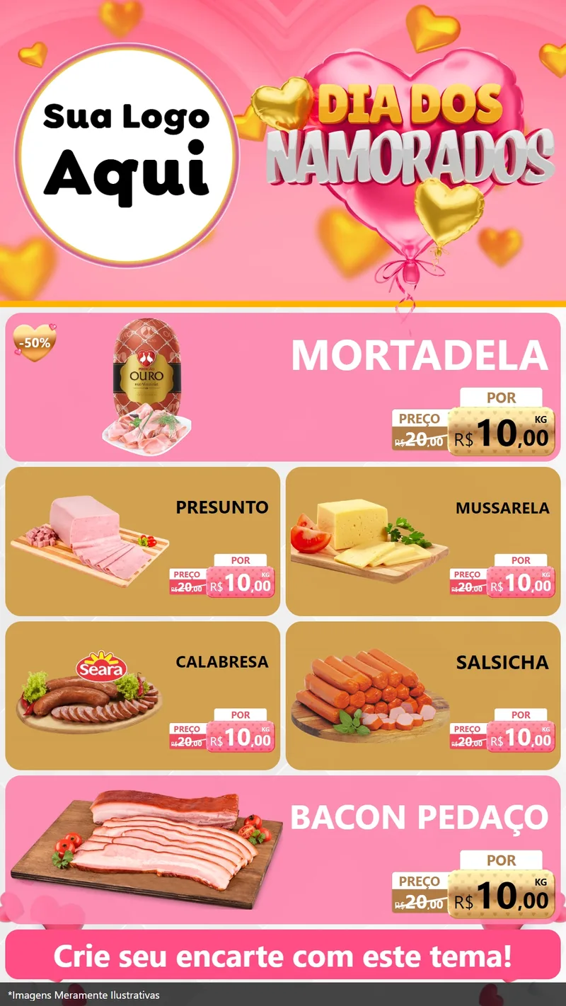 Modelo de TV para TV Vertical com o tema Dia dos Namorados para Frios e Laticínios