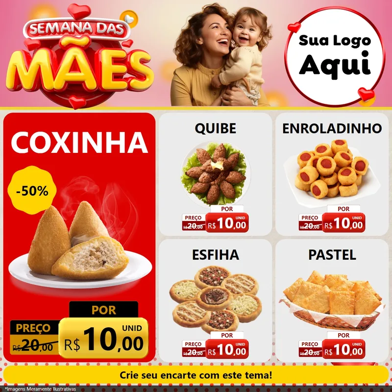 Modelo de Rede Social para Feed Facebook com o tema Semana das Mães para Salgadaria