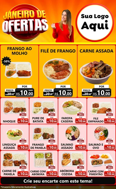 Modelo de Encarte para Encarte Grande com o tema Janeiro de Ofertas para Restaurante