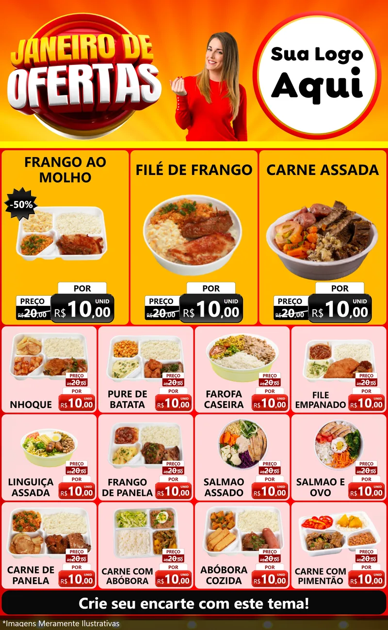 Modelo de Encarte para Encarte Grande com o tema Janeiro de Ofertas para Restaurante
