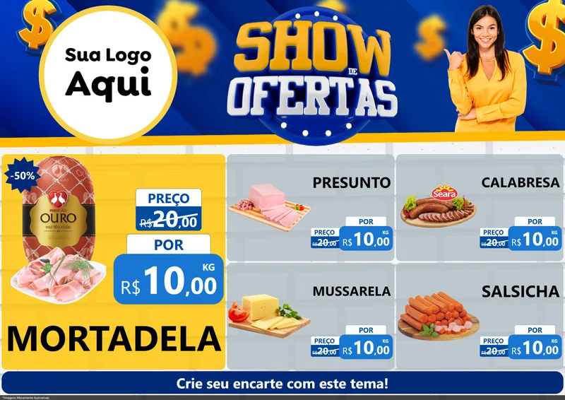 Modelo de Encarte para Encarte A4 Horizontal com o tema Show de Ofertas para Frios e Laticínios