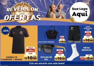 Modelo de Encarte para Encarte A4 Horizontal com o tema Réveillon de Ofertas para Roupas e acessórios