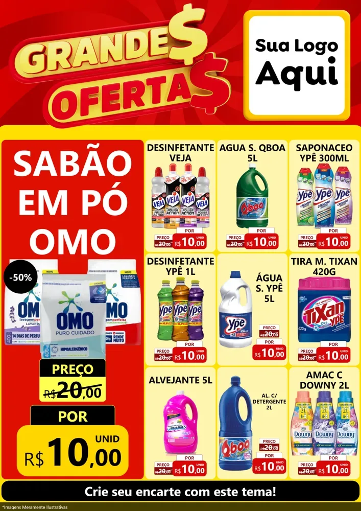Modelo de Encarte para Encarte A4 Vertical com o tema Grandes Ofertas para Produtos de Limpeza