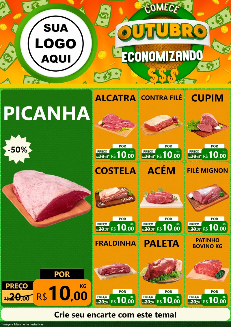 Modelo de Encarte para Encarte A4 Vertical com o tema Comece Outubro Economizando para Açougue