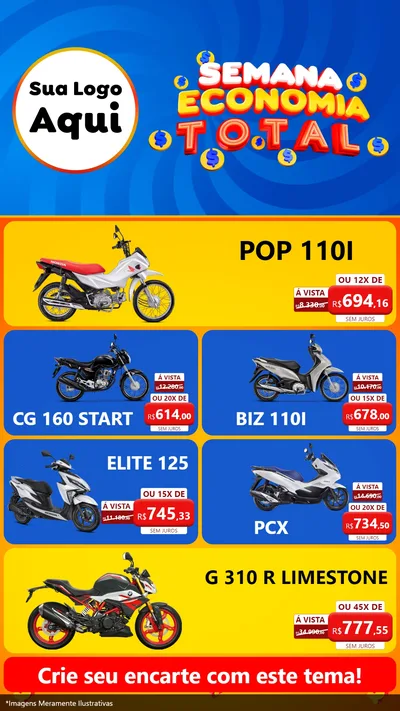 Modelo de TV para TV Vertical com o tema Semana Economia Total para Concessionaria de Motos