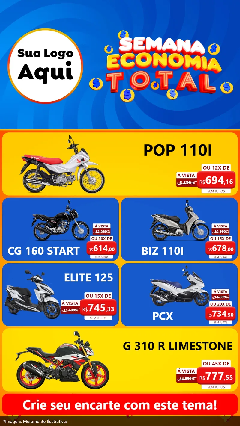 Modelo de TV para TV Vertical com o tema Semana Economia Total para Concessionaria de Motos