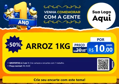Modelo de Cartaz para Cartaz A4 Horizontal com o tema Um Ano de Aniversário para Supermercado
