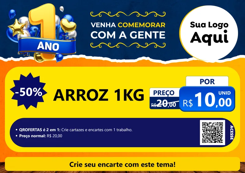 Modelo de Cartaz para Cartaz A4 Horizontal com o tema Um Ano de Aniversário para Supermercado