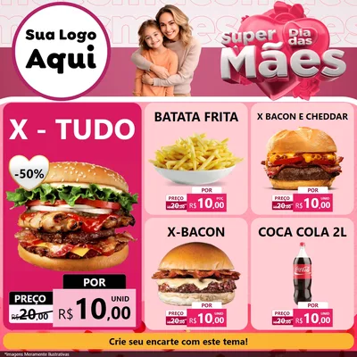 Modelo de Rede Social para Feed Facebook com o tema Super Dia Das Mães para Hamburgueria