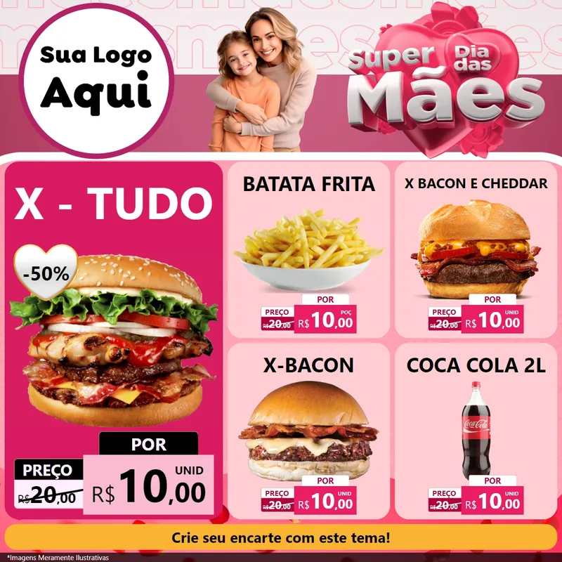 Modelo de Rede Social para Feed Facebook com o tema Super Dia Das Mães para Hamburgueria