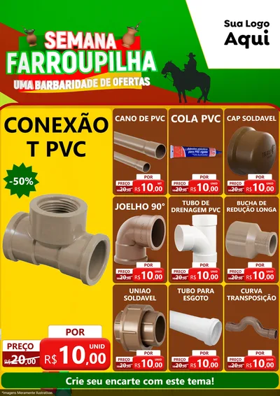 Modelo de Encarte para Encarte A4 Vertical com o tema Semana Farroupilha - Uma Barbaridade de Ofertas para Tubos e conexões