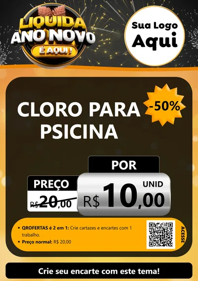 Modelo de Cartaz para Cartaz A4 Vertical com o tema Liquida Ano Novo É Aqui! para Produtos para Piscina