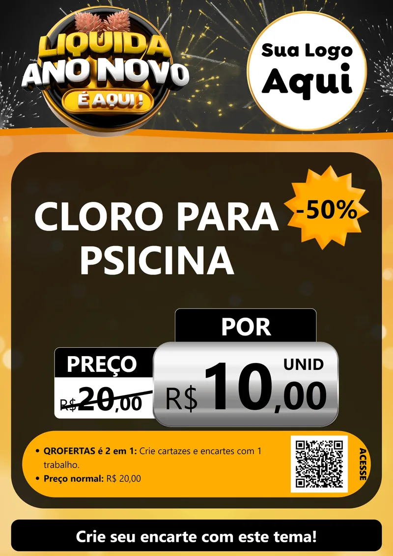 Modelo de Cartaz para Cartaz A4 Vertical com o tema Liquida Ano Novo É Aqui! para Produtos para Piscina