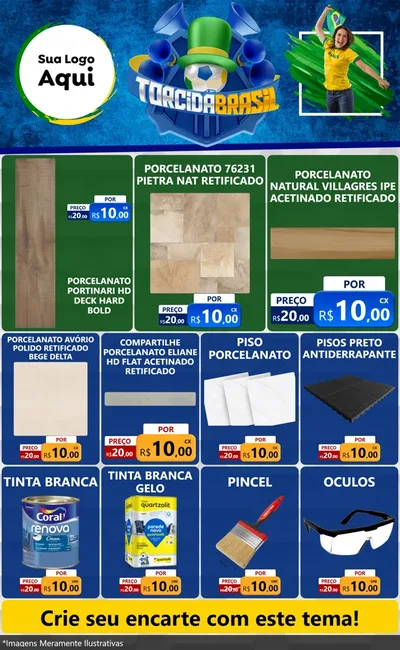 Modelo de Encarte para Encarte Grande com o tema Torcida Brasil - Copa para Pisos e revestimentos