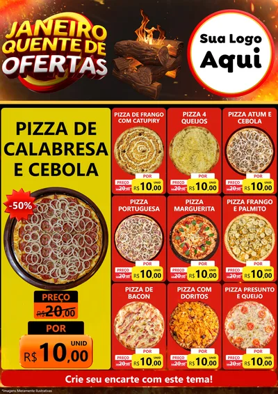 Modelo de Encarte para Encarte A4 Vertical com o tema Janeiro Quente de Ofertas para Pizzaria
