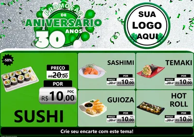Modelo de Encarte para Encarte A4 Horizontal com o tema Promoção de Aniversário - 30 Anos para Comida japonesa