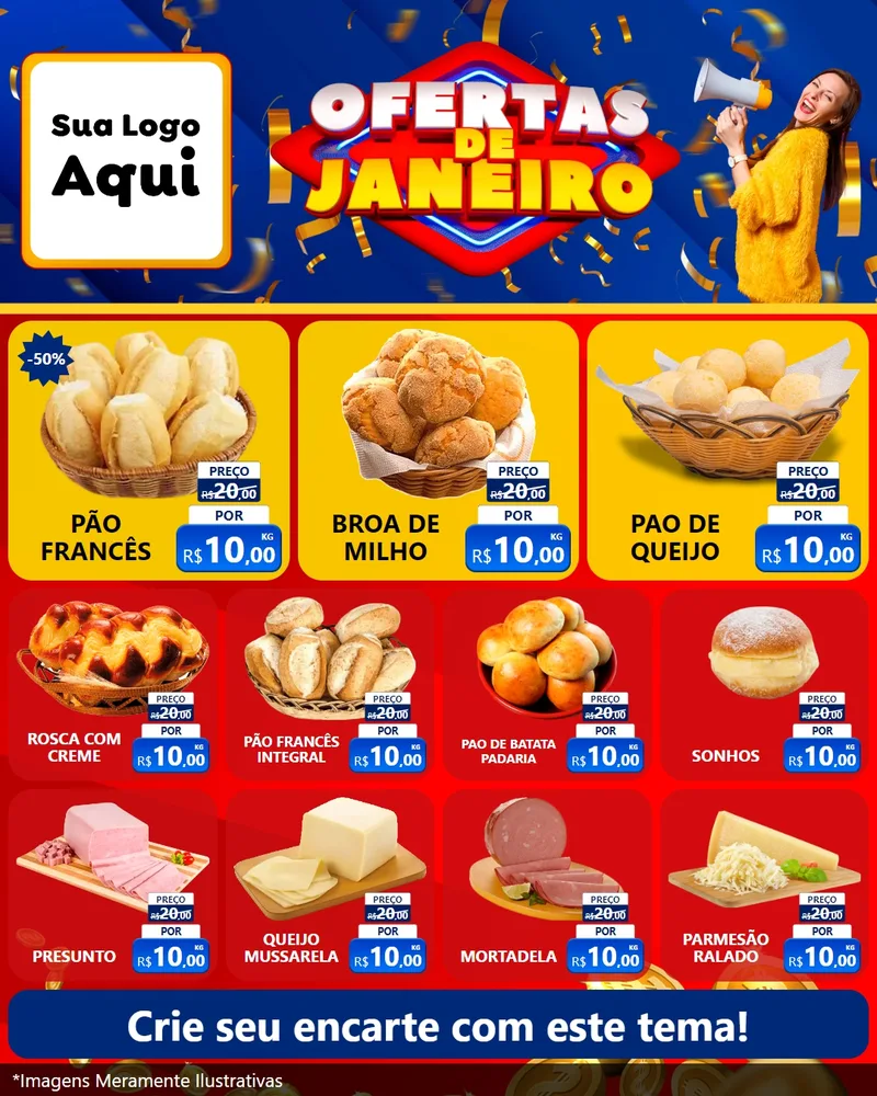 Modelo de Rede Social para Feed Instagram com o tema Ofertas de Janeiro para Padaria