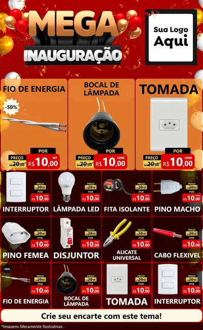Modelo de Encarte para Encarte Grande com o tema Mega Inauguração para Materiais Elétricos