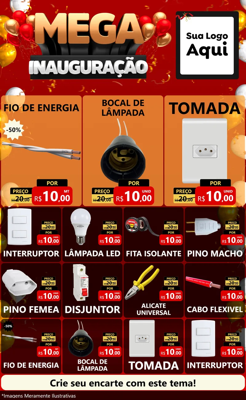 Modelo de Encarte para Encarte Grande com o tema Mega Inauguração para Materiais Elétricos
