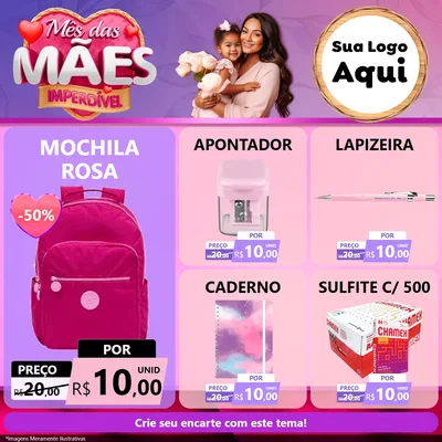 Modelo de Rede Social para Feed Facebook com o tema Mês das Mães Imperdível para Papelaria