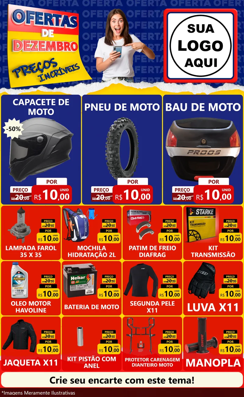 Modelo de Encarte para Encarte Grande com o tema Ofertas de Dezembro - Preços Incríveis para Moto peças