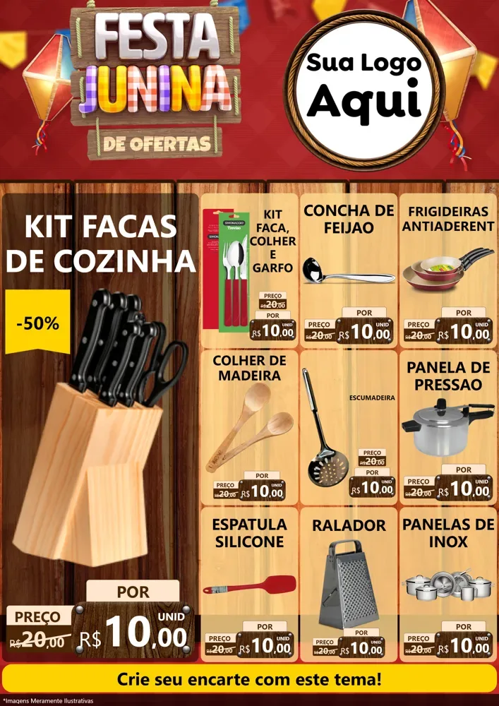 Modelo de Encarte para Encarte A4 Vertical com o tema Festa Junina de Ofertas para Utilidades Domésticas