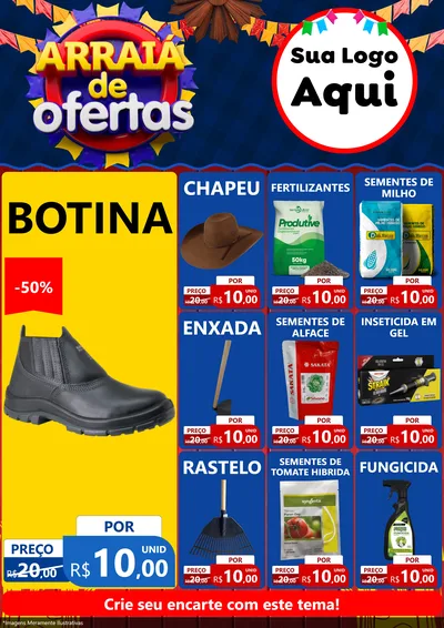 Modelo de Encarte para Encarte A4 Vertical com o tema Arraiá de Ofertas para Agropecuária