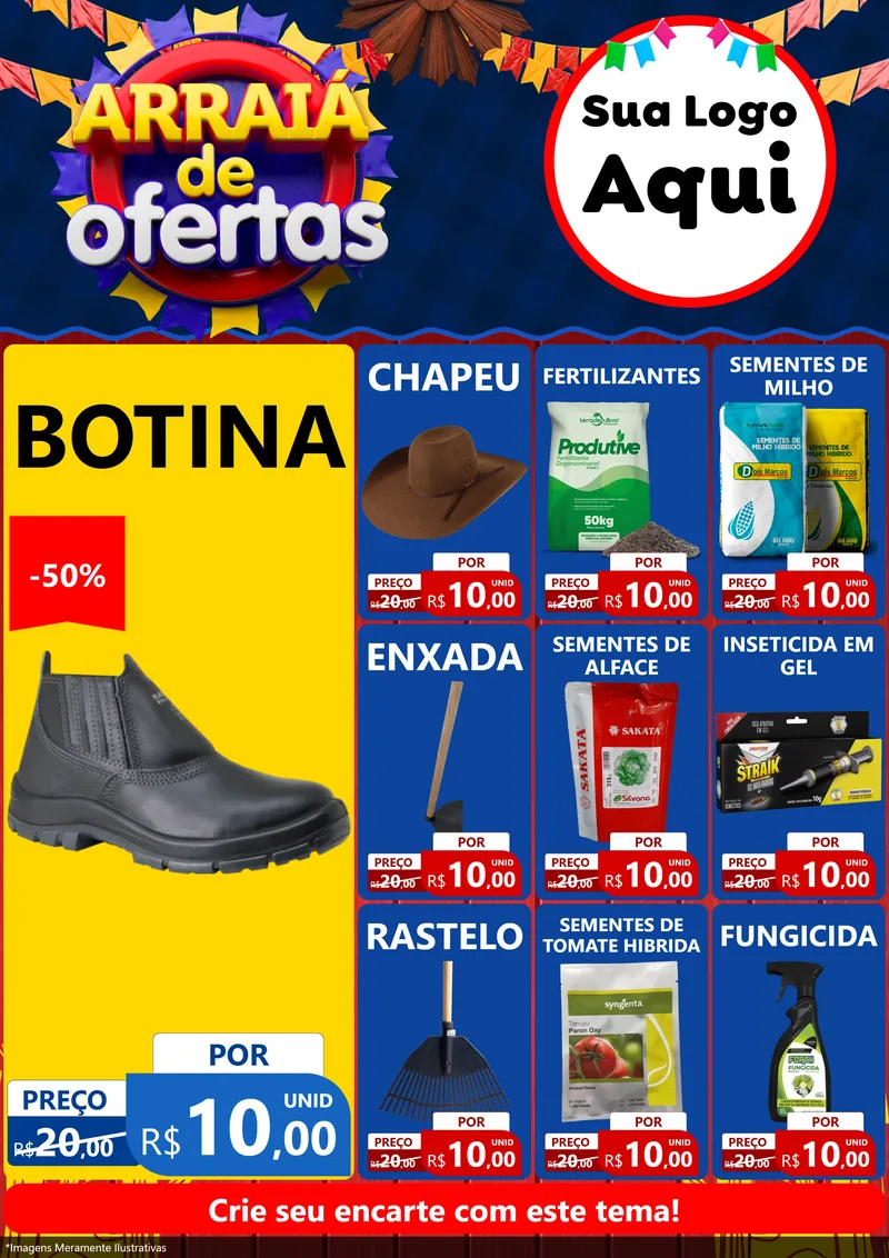 Modelo de Encarte para Encarte A4 Vertical com o tema Arraiá de Ofertas para Agropecuária