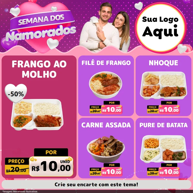 Modelo de Rede Social para Feed Facebook com o tema Semana dos Namorados para Restaurante