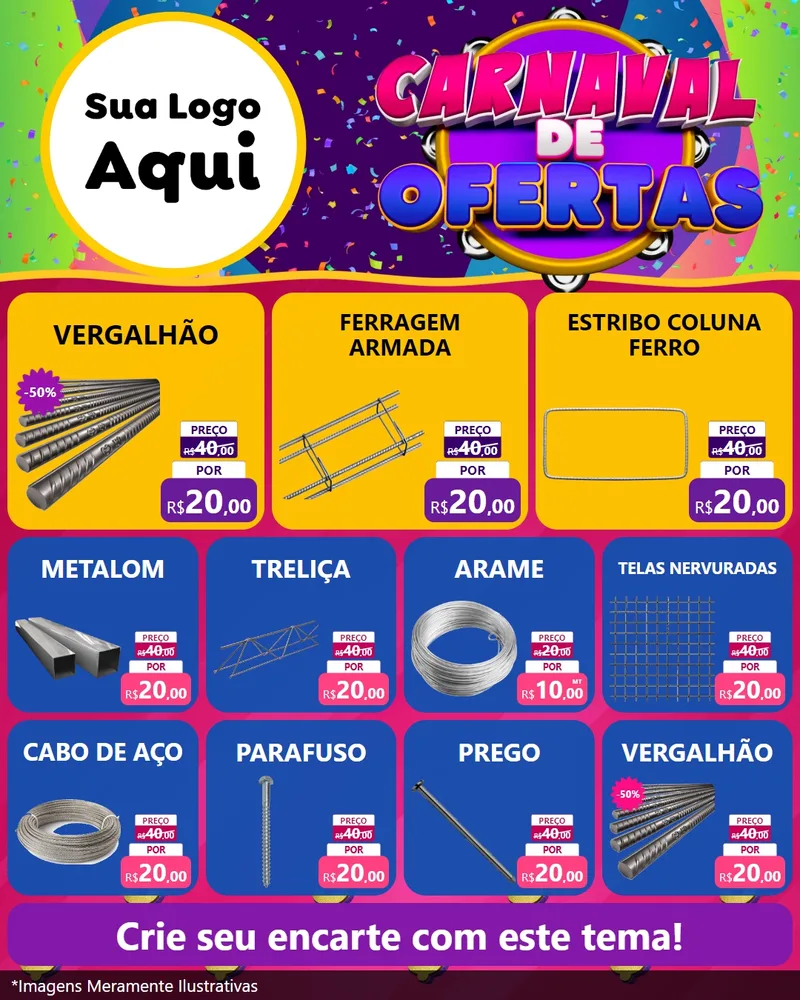 Modelo de Rede Social para Feed Instagram com o tema Carnaval de Ofertas para Ferragens