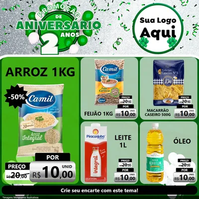 Modelo de Rede Social para Feed Facebook com o tema Promoção de Aniversário - 2 Anos para Supermercado