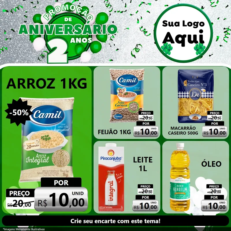 Modelo de Rede Social para Feed Facebook com o tema Promoção de Aniversário - 2 Anos para Supermercado