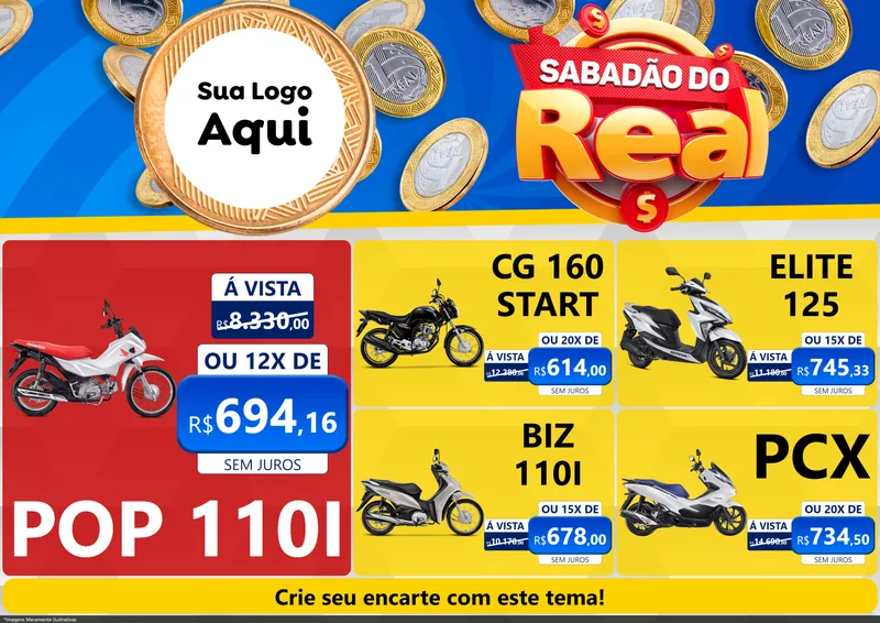 Modelo de Encarte para Encarte A4 Horizontal com o tema Sabadão do Real para Concessionaria de Motos