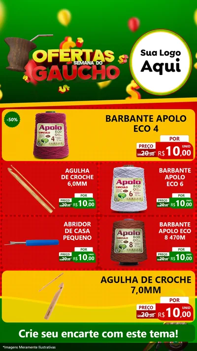Modelo de TV para TV Vertical com o tema Ofertas Semana Do Gaúcho para Armarinho e Aviamentos